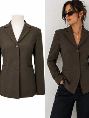 BCBG Max Azria Blazer Jacket Size 4 Dark Academia Chic Minimalist Preppy Green